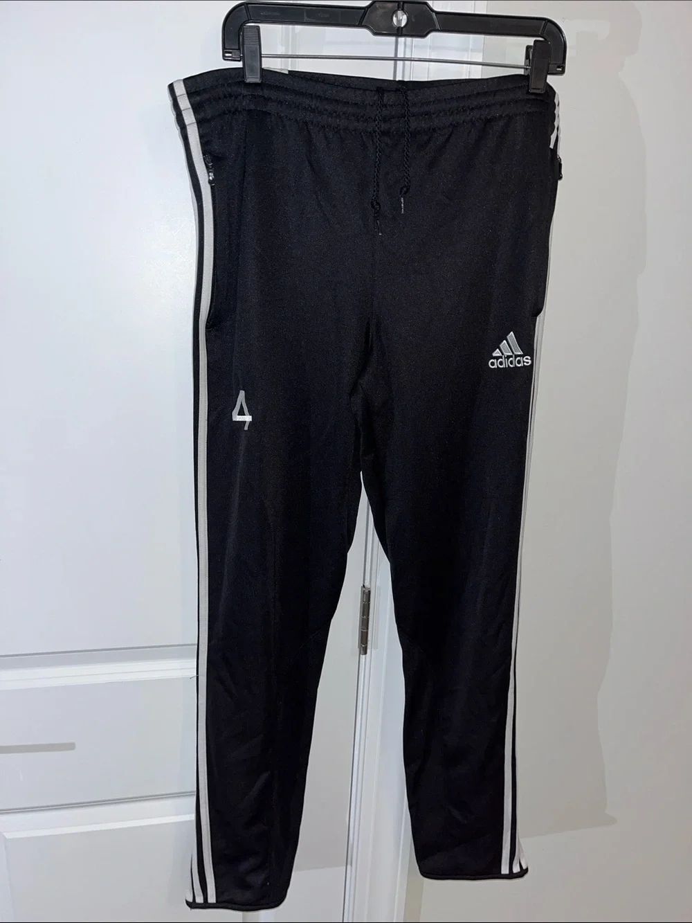 Black white stripe tapered leg adidas mens soccer warm up jogging track Pants M